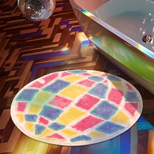 Percozzi 80's Disco Ball Bath Rug 25.5" Music Funky Bathroom Mat Absorbent Tufted Rug Area Mat with Non-Slip Backing Bath Mat for Vintage Retro Rugs Gift for Disco Lover - Image 1