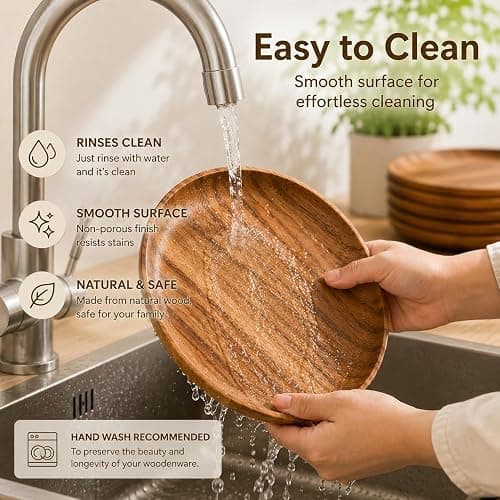 MinBoo Wooden Acacia Plates set of 3, 9-6Inch Wood Acacia Serving Trays, Farmhouse Kitchen Plates, Reusable Wooden Dishware for Dining, Appetizers, Snacks, Parties (oval) thumbnail 5