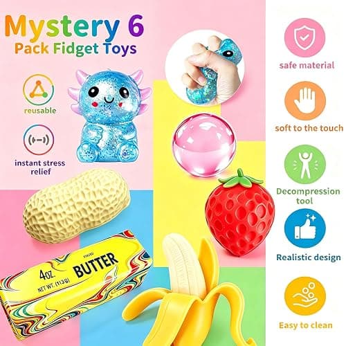Squishy Toy Pack, Sensory Stress Relief Fidget Toys, Slow Rising TPR, 6 Pack Fun Food Squishy Set, Gifts for Kids and Adults, Birthday Party Favors, Classroom Prizes, Office Desk Decor thumbnail 3