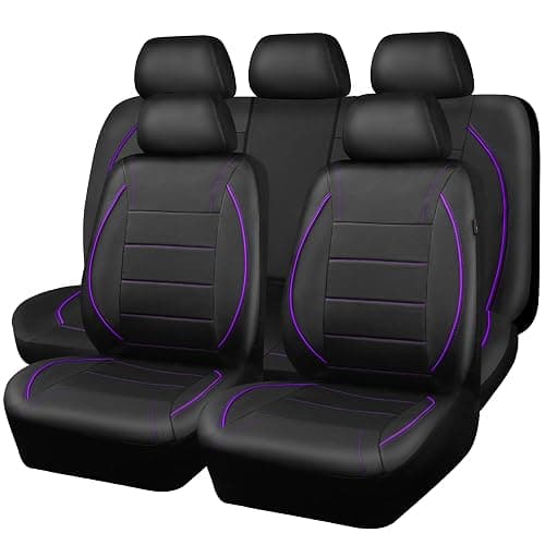 CAR PASS Piping PU Leather Car Seat Cover,Inside Zipper Design and Reserved Opening Holes Airbag Compatible,Universal FIT for Car, SUVs,Van,Trucks,Full Set, Black & Purple thumbnail 8