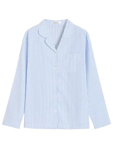 Latuza Women's Cotton Long Sleeve Pajama Set Seersucker Button Down Pj Set thumbnail 2