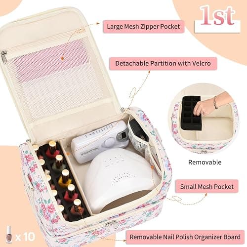 CUBETASTIC Nail Polish Organizer, Nail Supplies Storage Case Holds 45 Bottles Nail Polish & Nail Lamp, Travel Nail Tech Carrying Bag, Nail Kit Bag For Nail Stuff & Manicure Tools thumbnail 3