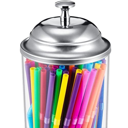 Patelai 10.6 Inch Clear Plastic Straw Dispenser and 100 Pcs Drinking Straw Organizer Container with Stainless Steel Lid Transparent Drinking Holder(Classic,Neon) thumbnail 4