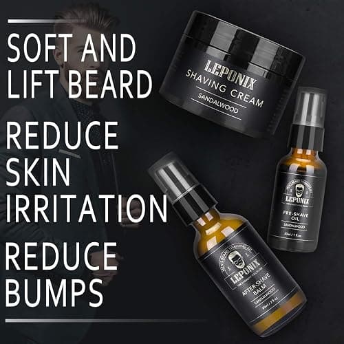 Men’s Shaving Kit with Safety Razor, Sandalwood Shaving Cream, Aftershave, Pre-Shave Oil, Shave Brush & Bowl, Apron Bib – Premium Grooming Gift Set for Men, Dad, Husband – Ideal for Christmas, Birthday, Stocking Stuffers thumbnail 3