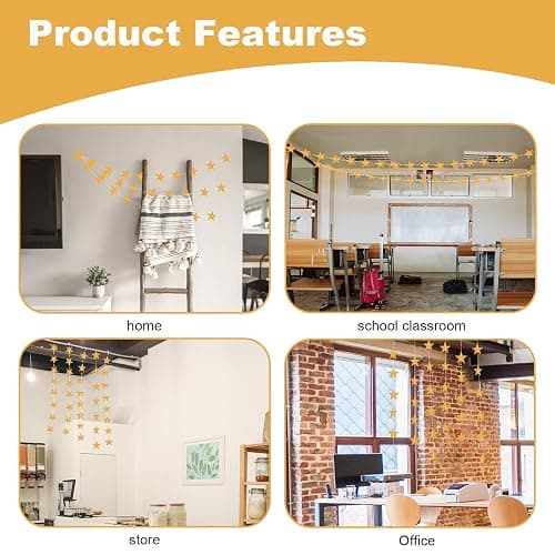 65 Feet Paper Star Garland Banner Decoration, 5 Pack Star Bunting Garland, Hanging Star Streamers Backdrop for Birthday Party Wedding Graduation Baby Bridal Shower Prom Decor (Gold) thumbnail 4