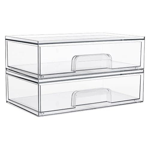 Vtopmart 12.1''W Clear Stackable Storage Drawers,2 Pack Acrylic Plastic Organizers Bins for Makeup Palettes, Cosmetics, and Beauty Supplies,Ideal for Vanity, Bathroom,Cabinet,Desk Organization - Image 1