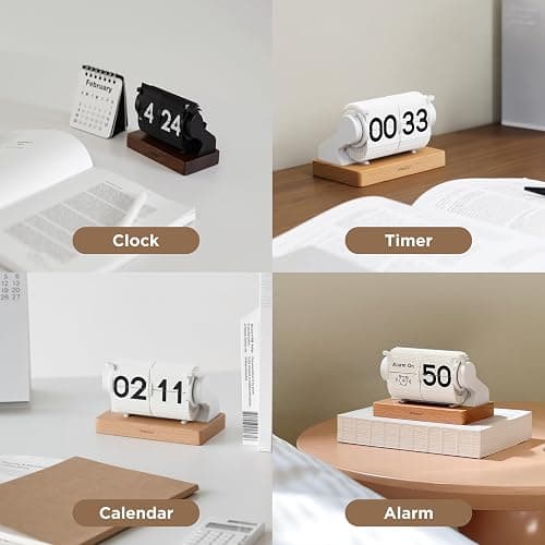 mooas Automatic Mini Flip Clock, Retro Vintage Automatic Flip Desk Clock, Timer Calendar Alarm, Snooze, Desk Clock Large Number USB-C Rechargeable, Ideal for Home Office School Hotel Café (Black) thumbnail 4