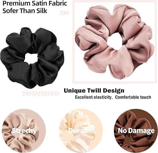 Scrunchies for Women,Satin Scrunchies Softer Than Silk Scrunchies for Hair,Large Hair Scrunchie with Elastic,Hair Ties No Damage,Elastic Ponytail Holders -3 Pack(Black+Pink+Champagne) thumbnail 2