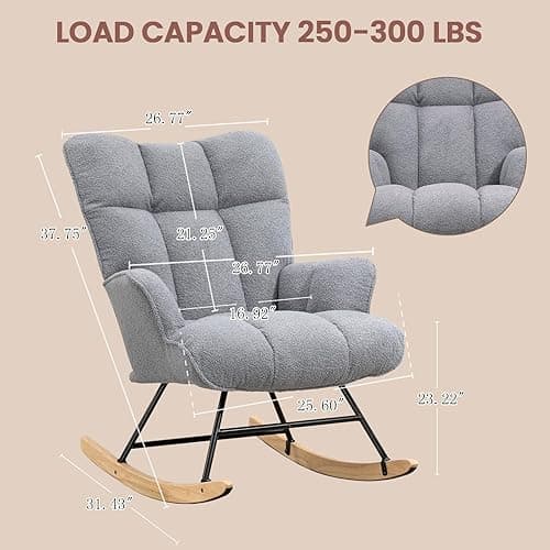 SAETSFEG Rocking Chair Nursery Teddy, Upholstered Baby Fluffy Glider Rocker for Adults Small Spaces Indoor, Comfy Sherpa Compact Nursing Chairs for Living Room, Bedroom, Classroom, Darkgrey - Darkgrey thumbnail 2
