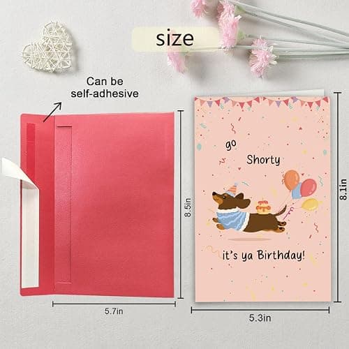 Qiavor Funny Dachshund Birthday Card, Go Shorty Birthday Card for Dog Lover, Cute Sausage Dog Bday Gift for Him Her thumbnail 3