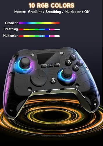 AOC PC Controller — Interactive Screen Wireless Controller Compatible with PC/Switch/Switch 2/iOS/Android, Hall Effect Joystick & Triggers, RGB Lighting, Adjustable Vibration/Turbo, 1000mAh Battery(Black) thumbnail 8