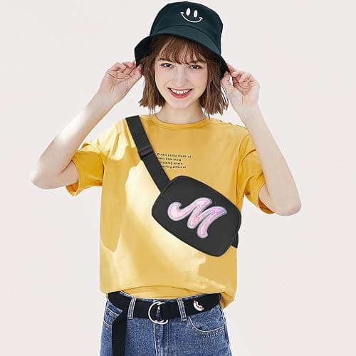 Aganmi Leather Letter Belt Bag Cute Crossbody Bags Travel Fanny Waist Pack Trendy Stuff Christmas Birthday Gifts for Girls - Black - K thumbnail 6