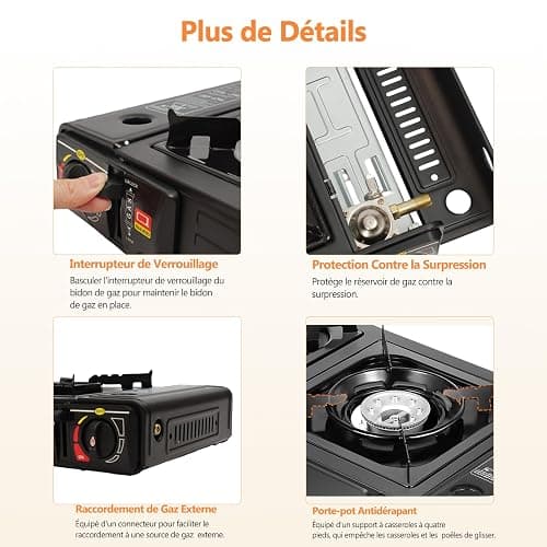 Réchaud à gaz portable 2 feux avec plateau de barbecue et mallette de rangement pour camping, voyage, randonnée, pique-nique, barbecue sur la terrasse et bien plus encore thumbnail 5