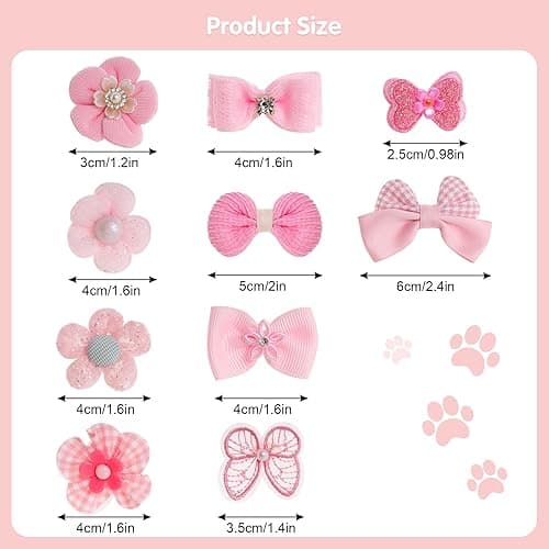20Pcs Light Pink Small Dog Hair Bows Cute Puppy Dog Bowknot Hair Bow Bulk with Rubber Bands Elastic Lace Rhinestone Pearls Hair Ties Mix Style Handmade Flower Bow Dog Cat (Light Pink, Cute pattern) thumbnail 5