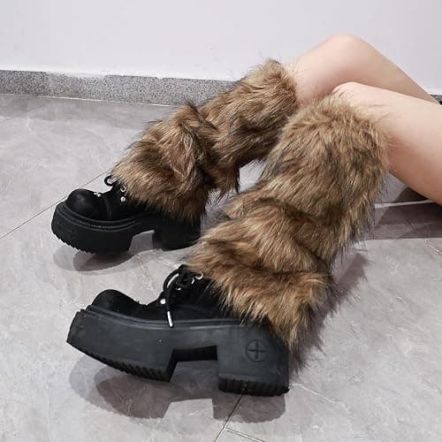 OSPNIEEK Womens Faux Fur Furry Leg Warmers thumbnail 4