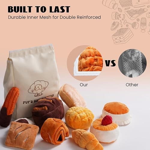 Nocciola 10 PC Dog Squeak Toys - Bread Puppy Toys with Grocery Bag to Keep Them Busy, Small Dog Toys for Boredom, Durable Snuffle Dog Toys for Small Medium Breeds Christmas Stocking Stuffers thumbnail 6