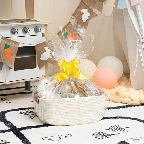 Cherrynow Square Woven Storage Basket for Shelves,Books,Cotton Rope Basket,Cube Storage Bin for Baby Toy,Towel,Magazine Basket,Home Décor White thumbnail 2