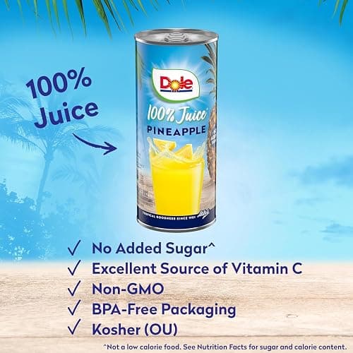 Dole 100% Pineapple Juice, No Added Sugar, Excellent Source of Vitamin C, 100% Fruit Juice, Packaging May Vary, 8.0 Fl Oz (Pack of 24) thumbnail 3