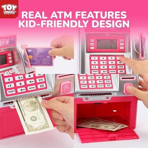 TOY Life Pink Kids ATM Piggy Bank, Money Counter, Ages 5-10 | LCD display screen, code-lock security, teaches counting & saving skills, builds number recognition thumbnail 5
