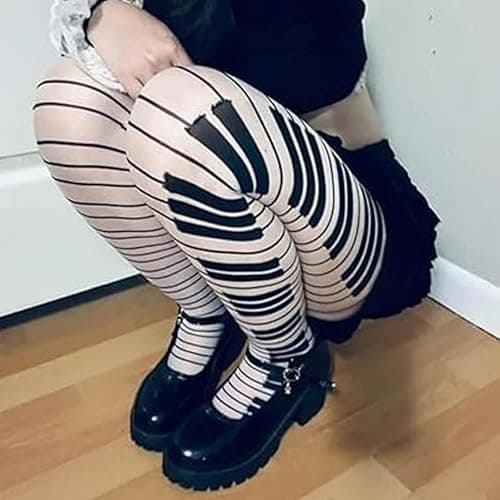Womens Whimsy Twee Piano Tights Funky Patterned Stockings Emo Goth Whimsy Clothes Music Note Legging Y2k Aesthetic thumbnail 5