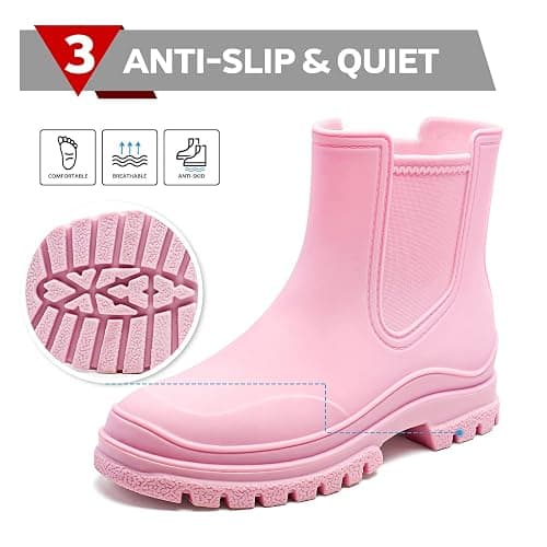 Women's Rain Boots, Comfortable Elastic Adult Ankle Booties, Fashion Mid Heel Chelsea Boots, Waterproof Non-Slip Chunky Platform Lug Sole Short Garden Boots thumbnail 6