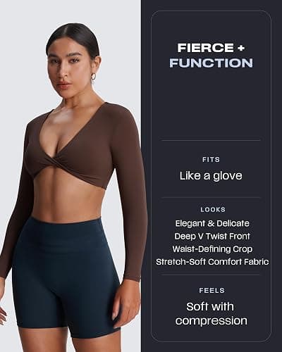 Aoxjox Long Sleeve Crop Tops for Women Sienna Twist Deep V Workout Cropped T Shirt Top thumbnail 2