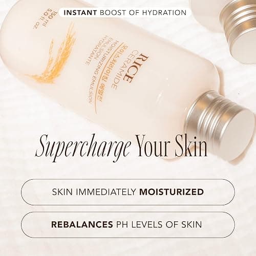 The Face Shop Rice Ceramide Moisturizing Emulsion - Rice Extract - Lightweight Face Moisturizer - Brightening - Hydrating Targets Dryness - Strengthens Skin Barrier - Face Lotion - Korean Skin Care - Moisturizing Emulsion thumbnail 4