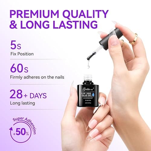 Nail Tips Gel Nail Glue: Geliek EC 2PCS 6 in 1 Adhesive Gel Nail Polish for Salon - Strong Nail Glue for Press On Nails Nails Acrylic Tips - Valentine's Day Girl Gift for Home DIY thumbnail 2