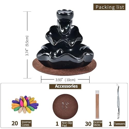 XUDREZ Waterfall Backflow Incense Burner with 20pcs Cones, Home Decorative Sticks Holder for Fragrance and Ornament thumbnail 3