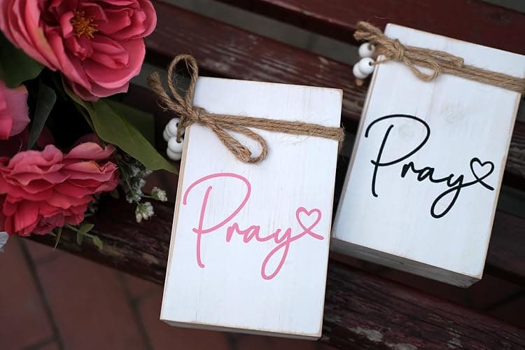 LIVDUCOT Pink Wood Book Stack Pray Christian Home Decor for Women - Wooden Block Sign Table Decoration - Inspiration Prayer Office Decor Religious Gift thumbnail 6