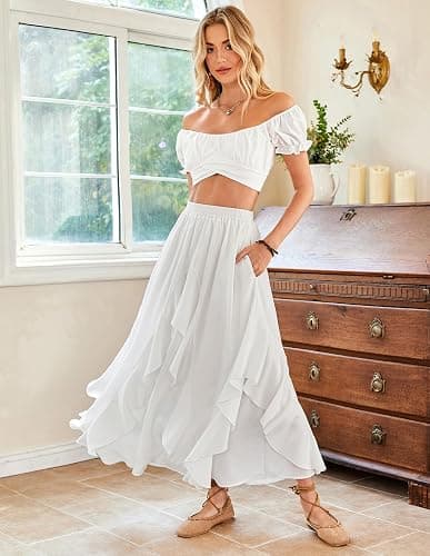 SCARLET DARKNESS Long Skirts for Women 2026 Ruffled Chiffon Flowy Renaissance Maxi Skirt thumbnail 3
