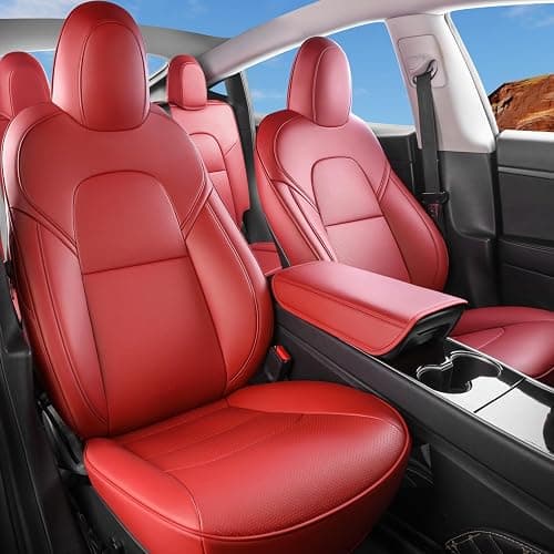 Wekar Tesla Model Y Car Seat Covers Nappa Leather Car Interior Seat Airbag Compatible Cushion Cover Full Set Custom Fit 2024 2023 2022 2021 2020, Nappa Wine Red - Image 1