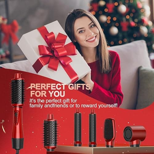 5 in 1 Air Styler Set & Hair Dryer Brush, Low-Speed Negative Ionic Hair Styler Drying, Multi Hair Styler, Professional Blow Dryer Brush for Curling Volumizing Straightening Styling (Red+Black) thumbnail 7