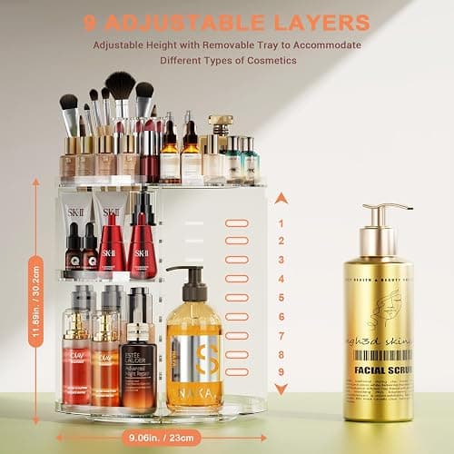 Auxmir Schminktisch Organizer mit 9 Einstellbaren Stufen, Make Up Organizer 360° Drehbar, Extra Größer Kosmetik Skincare Organize, Schmink Aufbewahrung für Schlafzimmer Badezimmer als Geschenk thumbnail 2