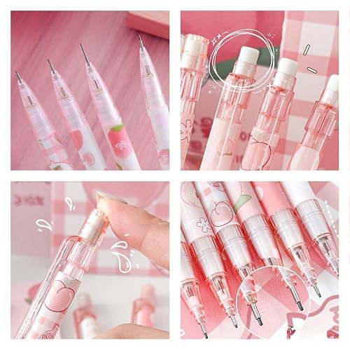 Mangpung Cute Pink Coquette Peach Mechanical Pencil Set Include 8Pcs Kawaii Mechanical Pencils,2 Tubes Mechanical Pencil Lead Refills,2Pcs Erasers,for Office School Supplies thumbnail 4