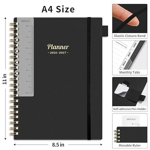 AHGXG Academic Planner 2026-2027, July 2026 - June 2027, 8.5" x 11" | Weekly and Monthly, Calendar, Agenda for Women, Teacher, Student, School, 12-Month Tabs (Black) thumbnail 3