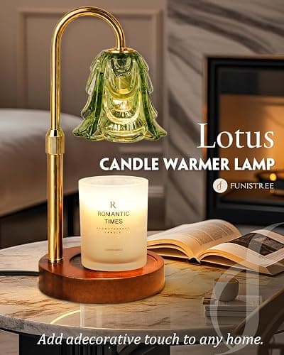 Funistree Small Candle Warmer Lamp with Timer, Adjustable Green Lamp Warmer for Jar Candles, Christmas Birthday Gifts for Women Mom Her, Dimmable Candle Heater, Cute Wax Warming Light with Wood Base thumbnail 2