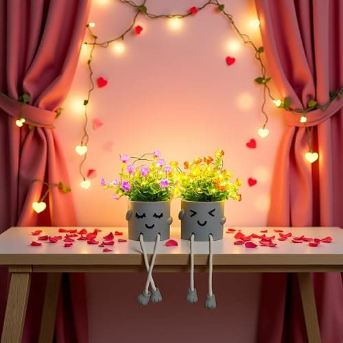 Cute Fake Plants, Flower Pots with String Lights, Fake Plants Artificial For Desk Décor, Office Decor for Women, Shelf Decor for Gift, Bathroom Small Plants Decoration, Mini Plants Window Sill Decor thumbnail 6
