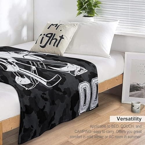 Custom Flannel Blanket Ice Hockey Fans Gift Personalized Sports Throw Blanket for Adults Kid Add Name Number Text Birthday Valentines Christmas 40" x 50", 50" x 60"，60" x 80" thumbnail 3