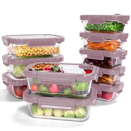 BOROHOUSE 10-Pack Glass Food Storage Containers with Tempered Lids – Borosilicate, Airtight, Oven-Safe (-4°F~950°F), BPA-Free, 4.4 & 1.6 Cup, Leak-Proof, Dishwasher Safe (Pink) - Image 1