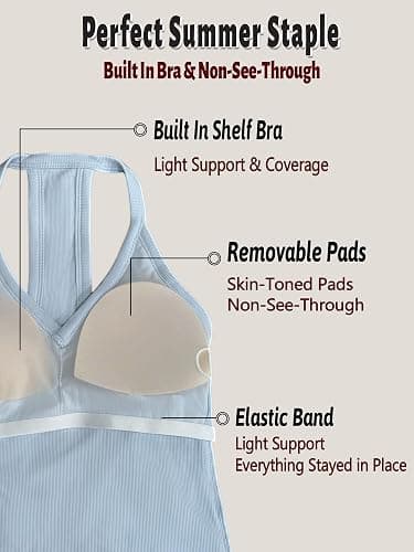 Danysu V Neck Cotton Tank Tops with Built-in Shelf Bra Sleeveless Racerback Fitted Basic Cami Shirts thumbnail 4