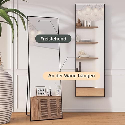 AUFHELLEN Standspiegel mit Schwarz Metallrahmen 140x40cm HD Groß Ganzkörperspiegel mit Haken für Wohnzimmer oder Ankleidezimmer (Schwarz) thumbnail 5