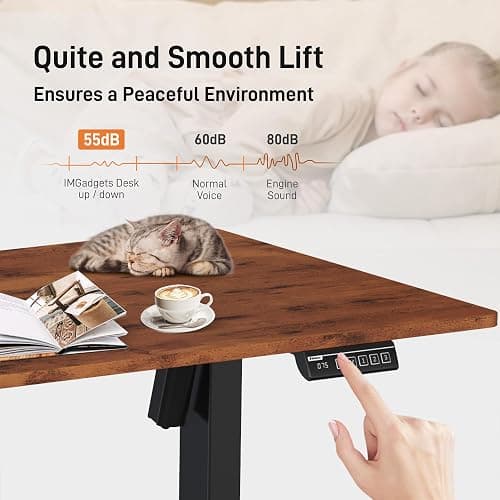 IMHome Electric Standing Desk 40x24 Inches Height Adjustable Desk, Brown | Computer Desk for Home and Office, Height Memory Buttons, Display, 2 Headphone Holders thumbnail 8