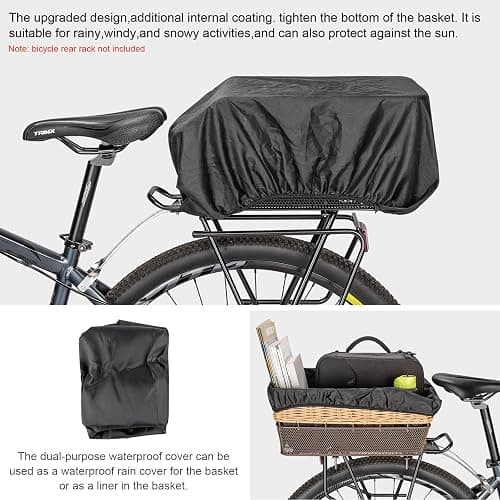 CXWXC Rear Bike Basket - Large Bicycle Rear Basket with Cargo Net and Waterproof Cover, Hand-Woven Baskets Rear Large Capacity thumbnail 5