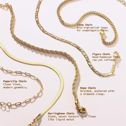 Krfy 5/6Pcs Gold Plated Bracelets for Women Trendy, S925 Plated Silver Bracelet Stack, Non Tarnish Waterproof Bracelets for Women, Paperclip Herringbone Figaro Cuban Twist Chains, Size 6.5''+2'' thumbnail 2