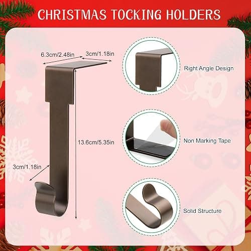 Christmas Stocking Holders Set of 4, Stocking Holders for Mantle, Xmas Stocking Hangers for Fireplace Shelf Staircases Party Decoration Christmas Mantel Decor Hooks thumbnail 4