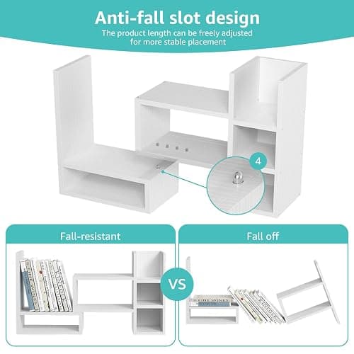 NUTIKAS Desk Shelves Desktop Orgnizer Shlef - White Office Organization for Top of Desk Organizers and Accessories Corner Bookshelf Table Top Shelving Small Hutch Decorations for Women Office thumbnail 7