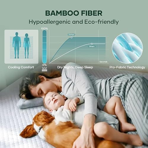 OhGeni 100% Waterproof Mattress Protector,Twin XL Size Mattress Soft Pad,Pet Hair & Bedwetting Resistant,Cooling Fitted Sheets,Washable Bed Cover,Non-Slip Deep Pocket,Noiseless for College Dorm Rooms thumbnail 4