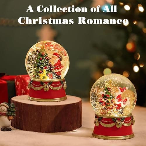 Lewondr Christmas Snow Globe, Santa Claus Electric Snow Globe with Snowflake & Lights, Battery Powered Xmas Water Globe, Christmas Decoration for Home, Holiday Party, Tabletop, Red thumbnail 5
