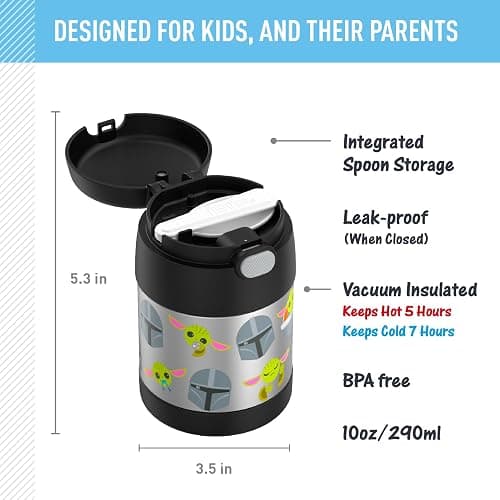 THERMOS FUNTAINER Insulated Food Jar – 10 Ounce – Kid Friendly Food Jar with a Foldable Spoon, Mandalorian thumbnail 2